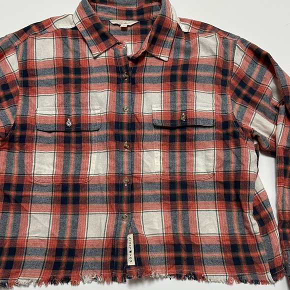 Lucky Brand Flannel Shirt Cropped Fringe 
Long Sleeve Button Up Country Western - Picture 3 of 10